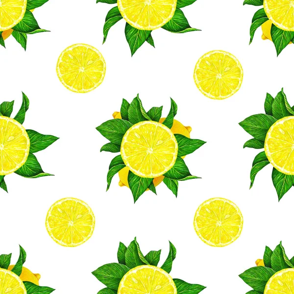Frutti Limone Con Foglie Verdi Isolate Fondo Bianco Disegno Acquerello — Foto Stock