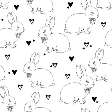 Sevimli vektör animasyon tavşan tavşan tavşan tavşan, beyaz bir arka planda izole edilir. Harika bir el çizimi. Tasarım için kusursuz desen.
