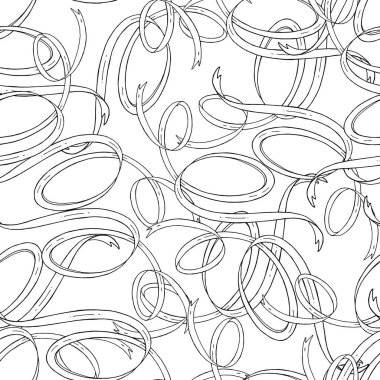 Kasetlerle soyut vektör arkaplanı. Beyaz arka planda izole edilmiş kasetlerin karışıklığı. El işi vektör çizimi. Tasarım için kusursuz desen