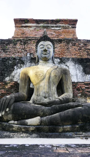 Historischer Park wat mahathat Tempel bhudda Statue senkrecht — Stockfoto