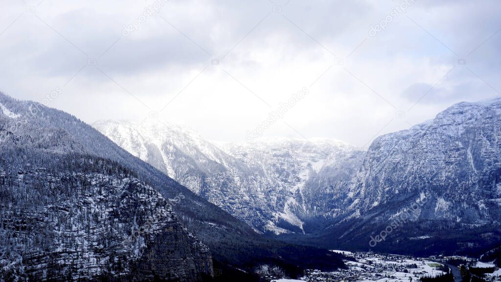 Hallstatt Winter snow mountain landscape hike epic mountains out