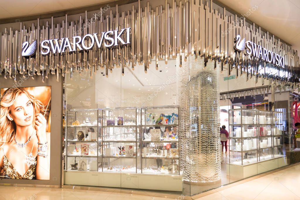 KUALA LUMPUR, MALAYSIA -  January 29, 2017: Swarovski AG is an Austrian producer of cut lead glass, headquartered in Wattens, Austria with outlet in Malaysia
