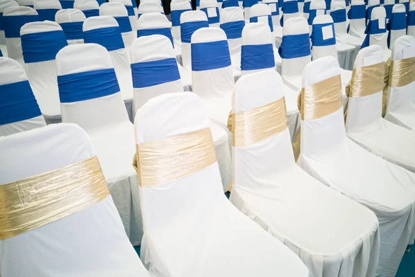 Rows of decorated banquet chairs — Stock Photo, Image
