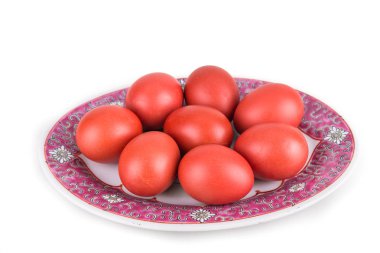 İyi şans için oryantal Çince plaka üzerinde kırmızı renk yumurta