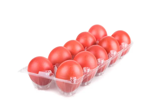 Bricka med röd färg ägg för festliga hälsningar och gåva — Stockfoto