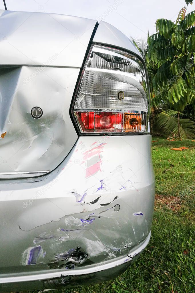 Minor dent scratches on bumper of car involved in accident