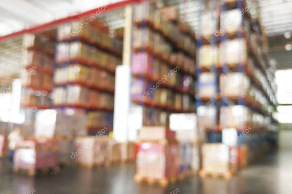 De-focused warehouse racks with inventory