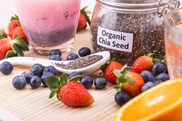Chia seeds with fresh fruits juice, healthy nutritious anti-oxid