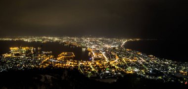Gece panorama görünüm Mount Hako Japonya Hokkaido Hakodate şehirden
