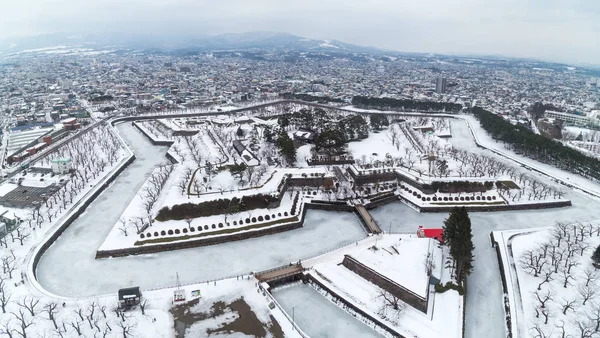 Luchtfoto van Goryokaku fort Hakodate Hokkaido Japan tijdens overwinning — Stockfoto