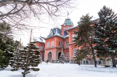 Sapporo, Japonya, 28 Ocak 2018: Kırmızı tuğla eski Hokkaido 