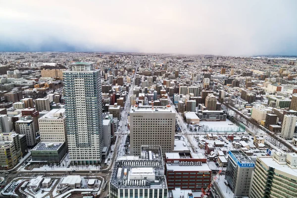 Sapporo, Japón, 28 de enero de 2018: Vista aérea al atardecer del centro —  Fotos de Stock