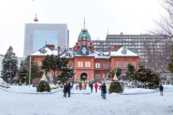 Sapporo, Japón, 28 de enero de 2018: El ladrillo rojo antiguo Hokkaido — Foto de Stock