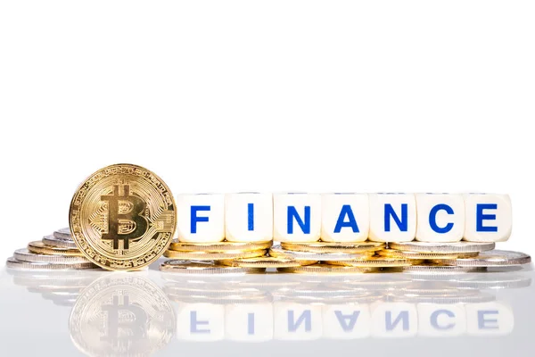 Konzeptionelle Kryptowährung Bitcoin mit dem Wort Finance — Stockfoto