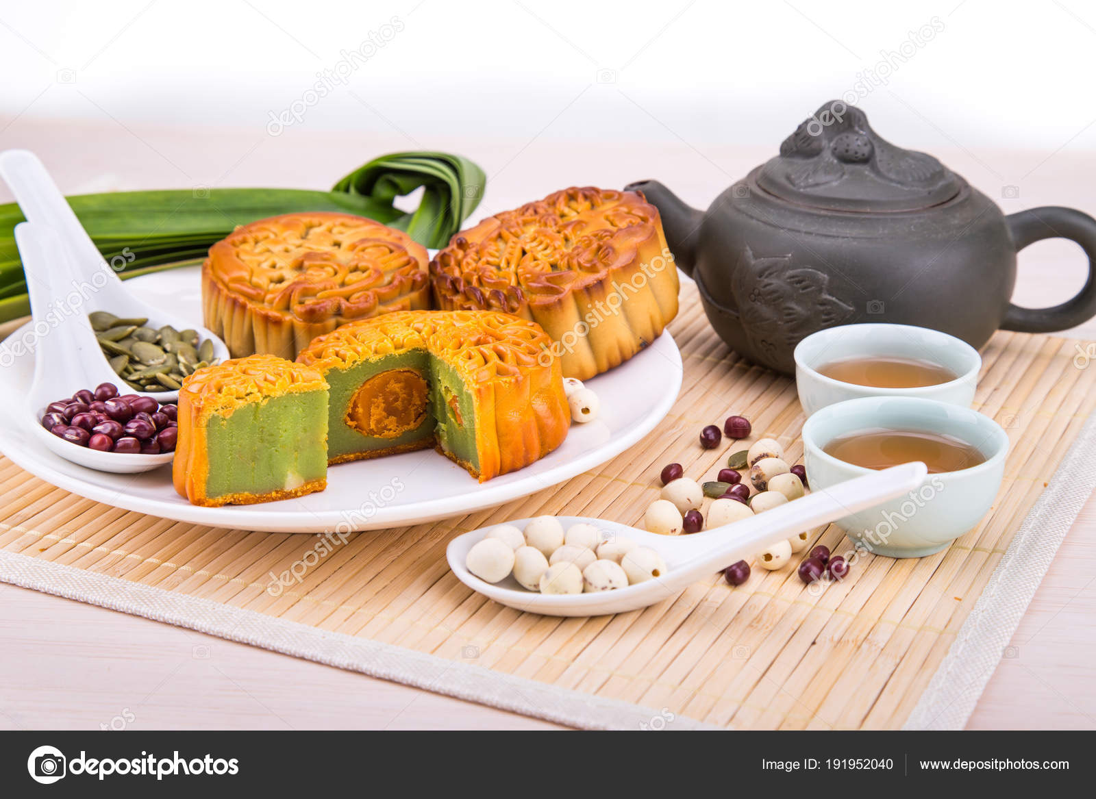 Moon Cake For Chinese Mid Autumn Festival Celebration With Ingredient Stock Photo C Thamkc 191952040