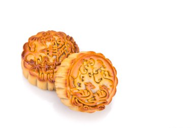 Yakın çekim mooncake, Çin Güz beyaz arka planda festival için hamur işleri