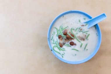 Popular Penang road cendol served with shaved ice, santan, red bean