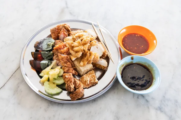 Variety of Penang Lobak, popular fried meat with chilli dips — Stok Foto