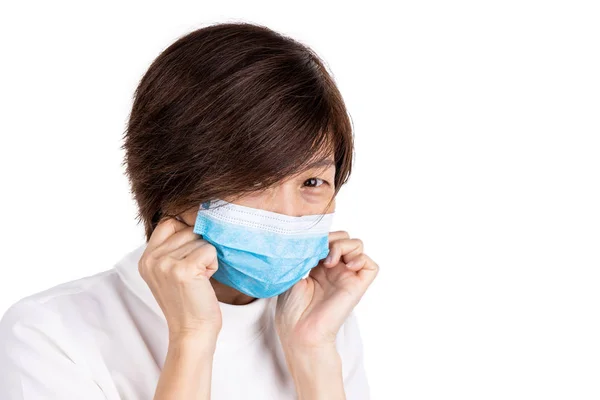 Femmes asiatiques préoccupées avec masque facial pour la protection contre la grippe — Photo