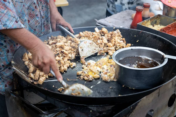 Straßenhändler Brät Malaysia Rettich Karottenkuchen Mit Wok — Stockfoto