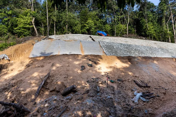 Travaux Construction Retenue Pente Cours Pour Gérer Glissement Terrain Dans — Photo