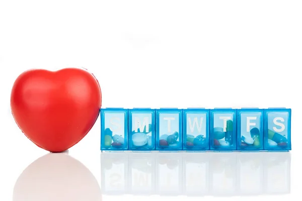 Concepto Salud Con Caja Organizadora Pastillas Para Almacenar Dosis Medicina — Foto de Stock