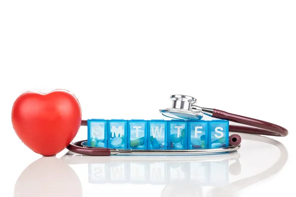 Concepto Salud Con Caja Organizadora Pastillas Para Almacenar Dosis Medicina — Foto de Stock