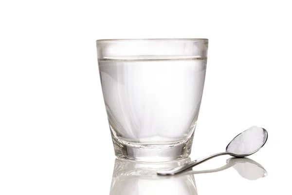 Ors Sel Réhydratation Orale Avec Verre Eau Cuillère Fond Blanc — Photo