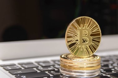 Altın bitcoins ve grafik monitör