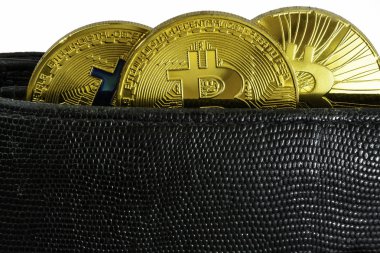 Üç bitcoin yalan siyah deri cüzdan