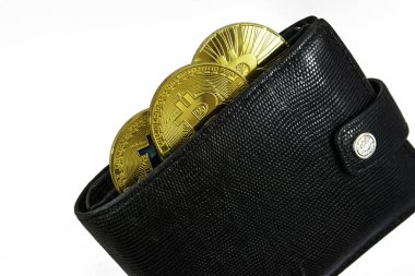 Üç bitcoin yalan siyah deri cüzdan