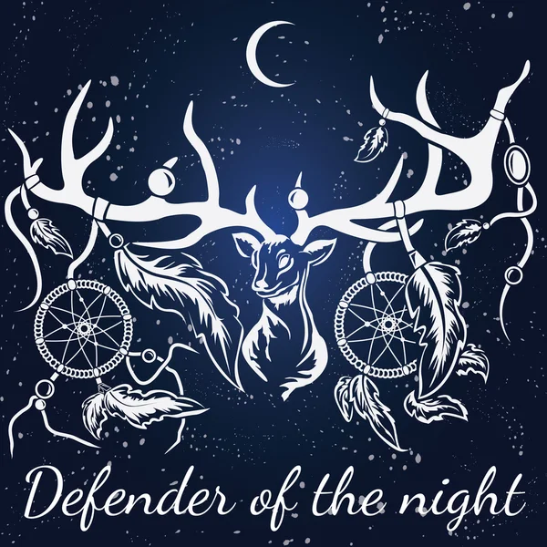Vector deer. White silhouette. Dream catcher. Vector Graphics
