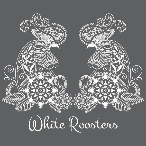 Vector mehendi. Witte haantjes. — Stockvector