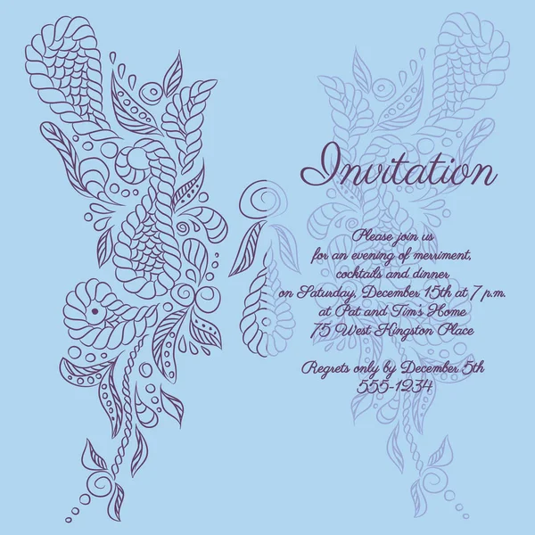 Vector invitation. Blue butterfly pattern. — Stock Vector