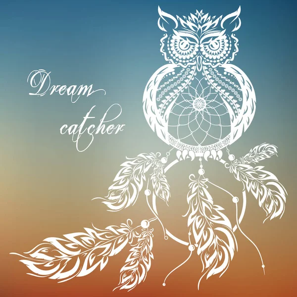 Vector dream catcher owl. Sunset background. Royalty Free Stock Illustrations