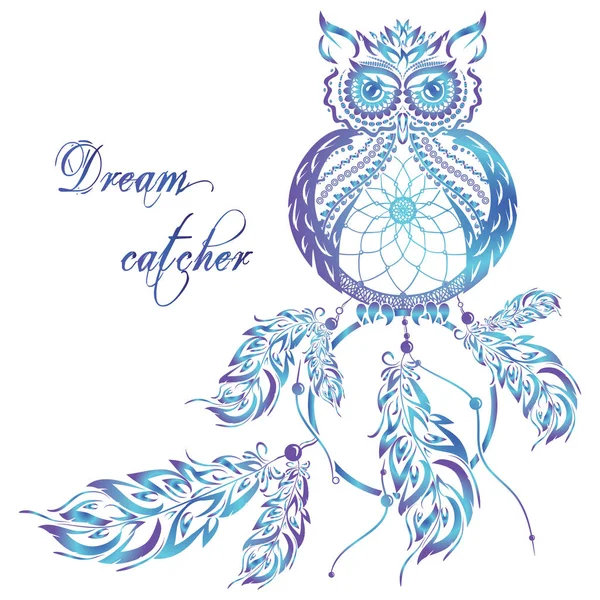 Vector dream catcher owl. Blue background. Royalty Free Stock Vectors