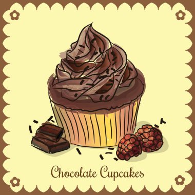 Vektör vintage kartı. Çikolata cupcakes