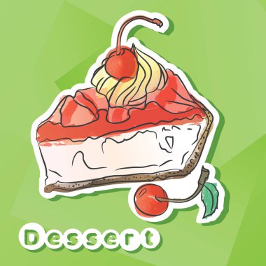 Kirazlı turta ile vektör etiket.