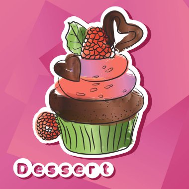 Koyu çikolata kek ile vektör etiket.