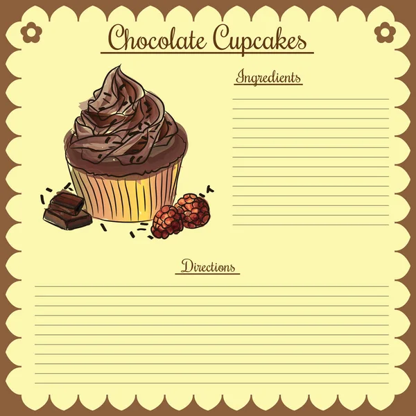 Vector recipe. Chocolate cupcake — Stock Vector