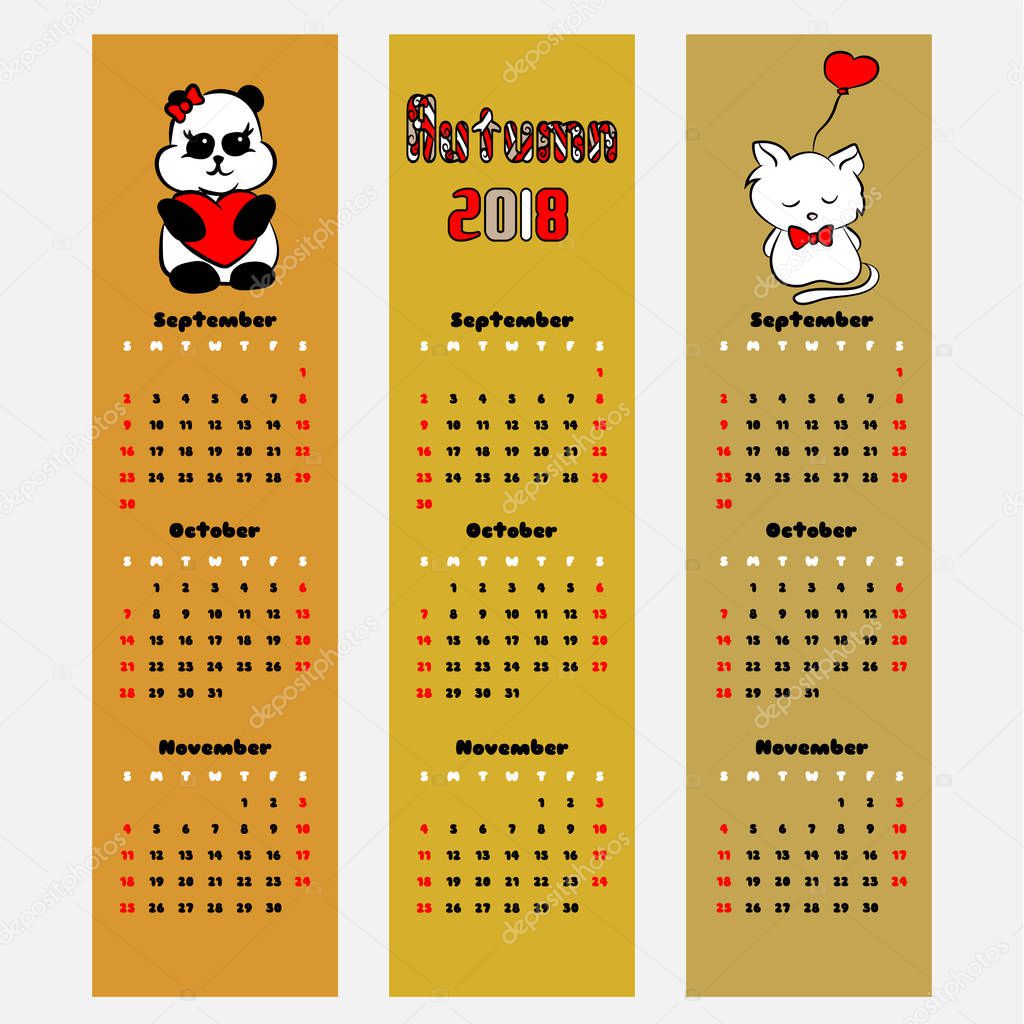 Vector season calendar autumn color bookmark