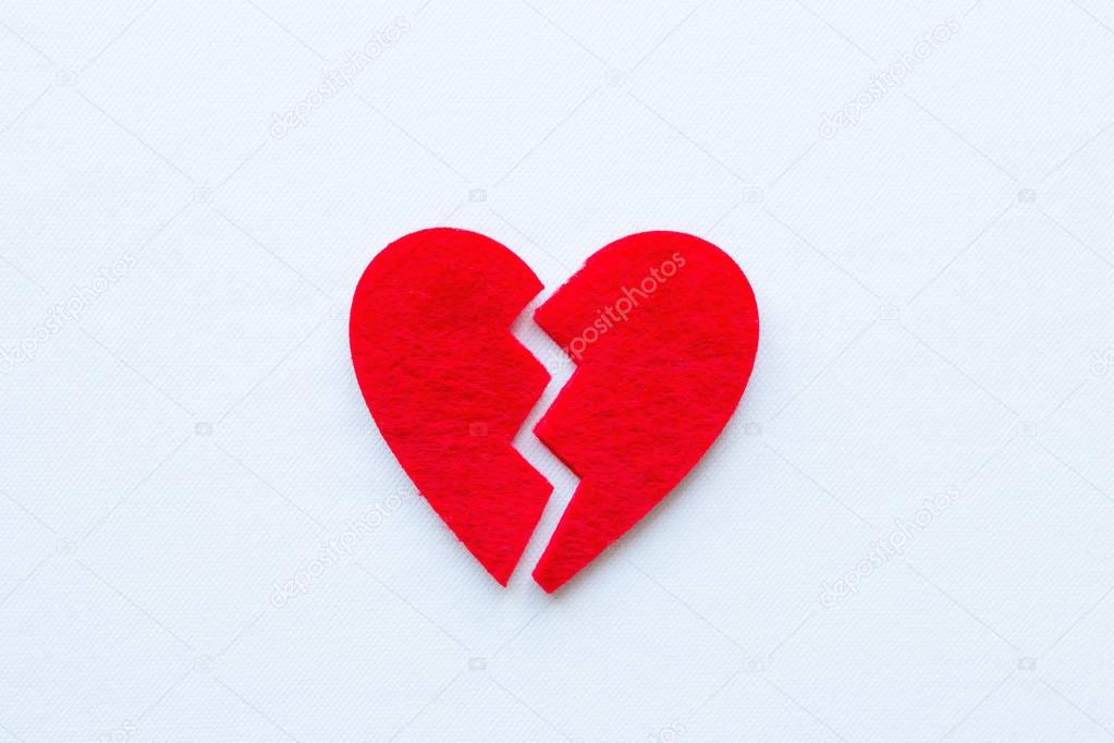 broken heart close up on a white background