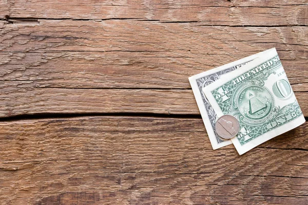 Peníze na dřevěné pozadí s místem pro text — Stock fotografie