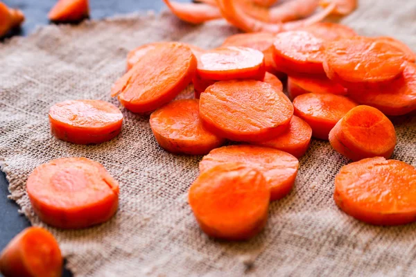 Chopped carrots on a napkin close-up — Stock Photo, Image