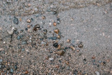 Kum ve çakıl. Dalga bir nehir, denizin üzerinde.