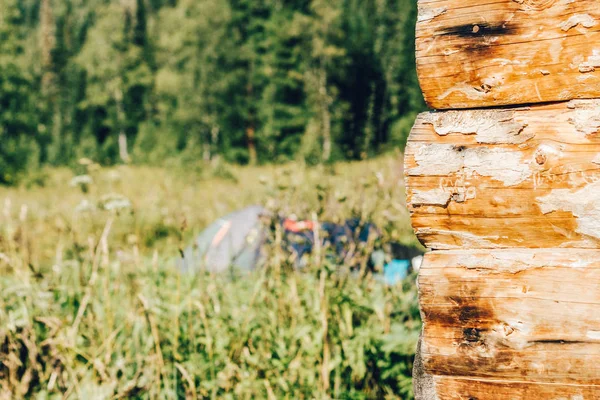 Část Stěn Dřevěné Turistické Dům Lese — Stock fotografie