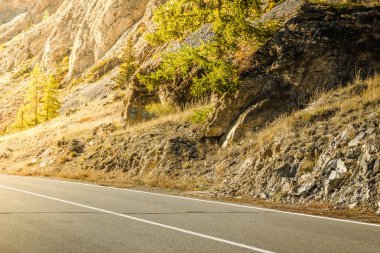 Asfalt yol bir güneşli gün dağlarda