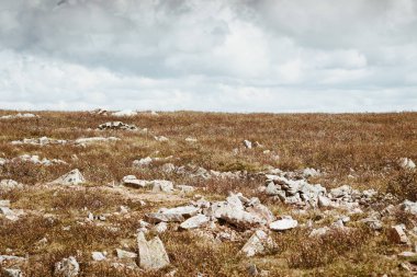 Bulutlu gökyüzü renkli yumuşak tepelerde.