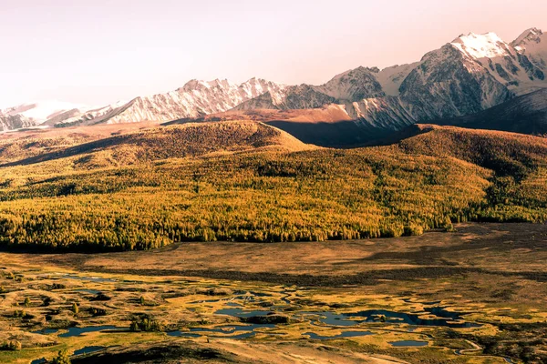Widok Dolinę Górski Rzek Jezior Sezon Jesień — Zdjęcie stockowe