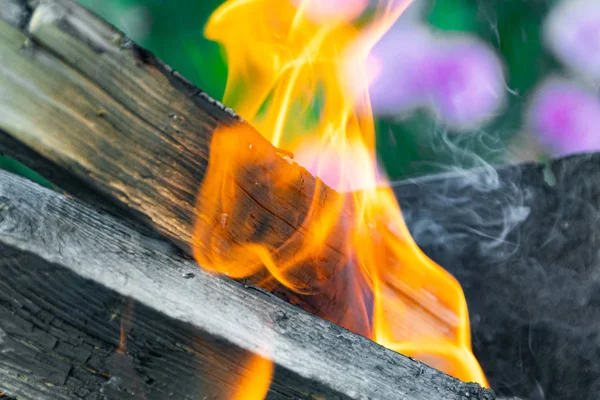 Flammen Steigen Über Kohlen Empor Lagerfeuer Zur Erholung Freien Grill — Stockfoto